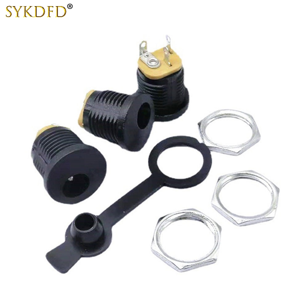 10Pcs DC Power 5.5x2.1/2.5 mm Socket Plug Jack DC Connectors Round Hole Screw Nut Interface Panel Mounting DC022 5.5-2.1