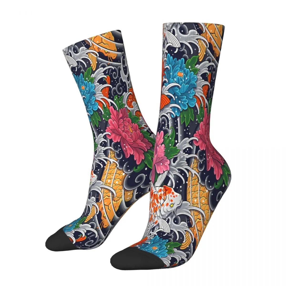 Koi Fish And Floral Pattern Japanese Socks Male Mens Women Winter Stockings Printed