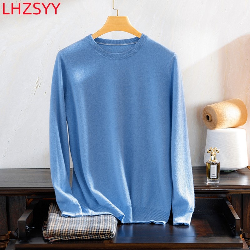 LHZSYY New 100% Pure Cashmere Sweater Men's Spring O-Neck Pullovers Business Casual Base Shirt Knit High-Grade Warm Male Ju