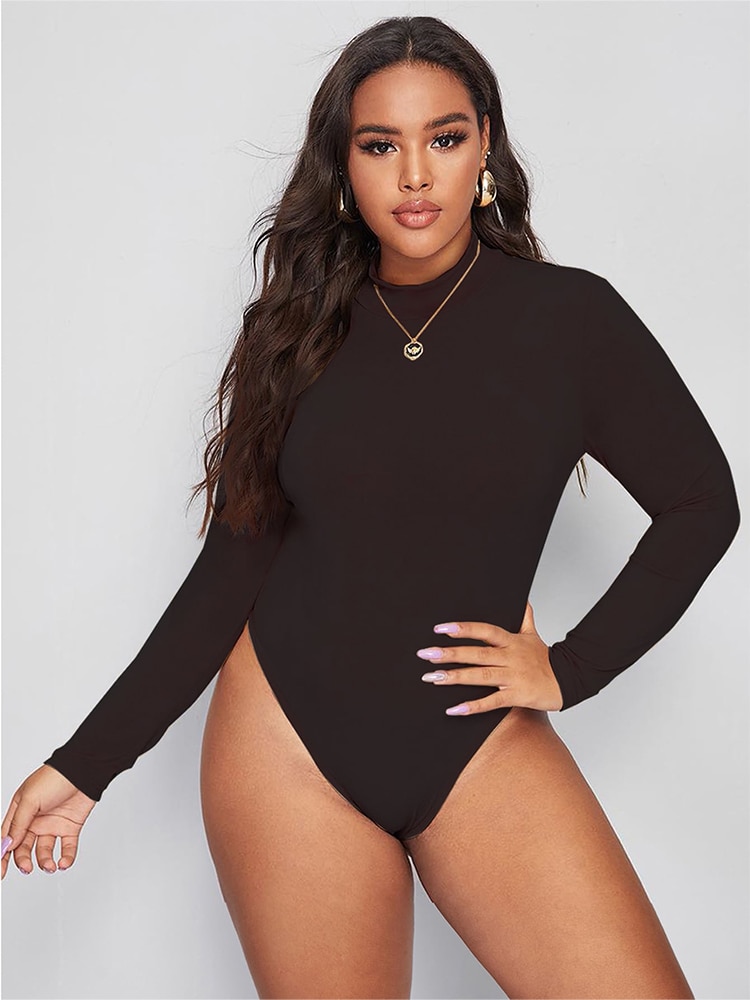 Women Plus Size Sexy Leotard Bodycon Bodysuit Playsuit Tops Long Sleeve Half Open Jumpsuit Rompers For Lady 5XL 4XL 2023