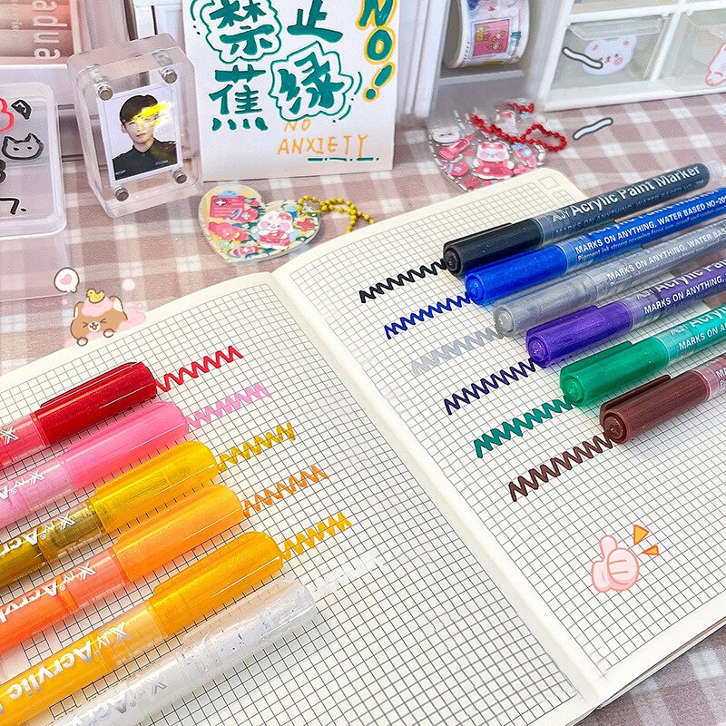 1PC Acrylic Paint Markers 12 Color Pens Set 0.7mm Extra Fine Tip for Stones Glass Porcelain Canvas DIY Projects Quick Drying Art
