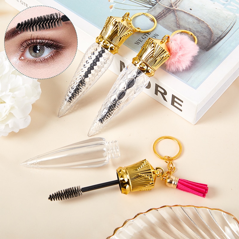 1PC Tube Eyelash Brush With Keychain Mascara Wand For Lash Extension Clear Micro Comb Container Makeup Tool