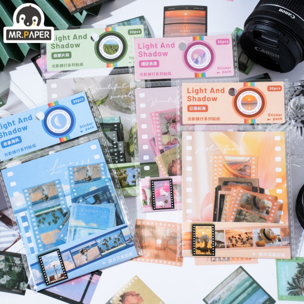 Mr.Paper 4 Design INS Style Stickers Creative Film Landscape Photo Seaside Sunrise Handbook Decoration Collage Korean Stationery