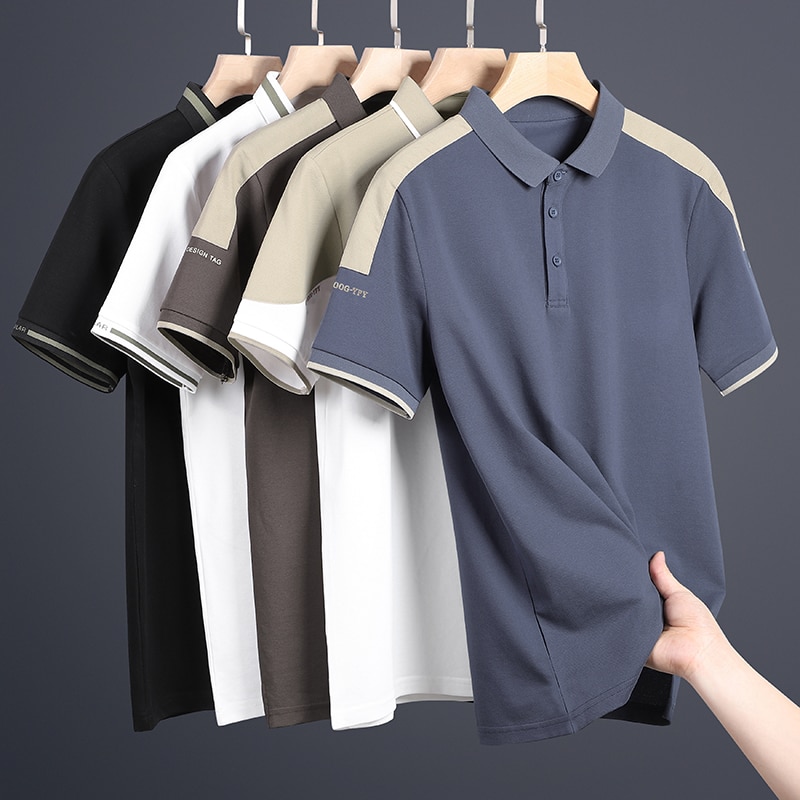 New Korean Brand Fashion Polo Shirt Short-sleeved Men's Black and White Summer Cotton Breathable Tops Oversized Yards 4XL S