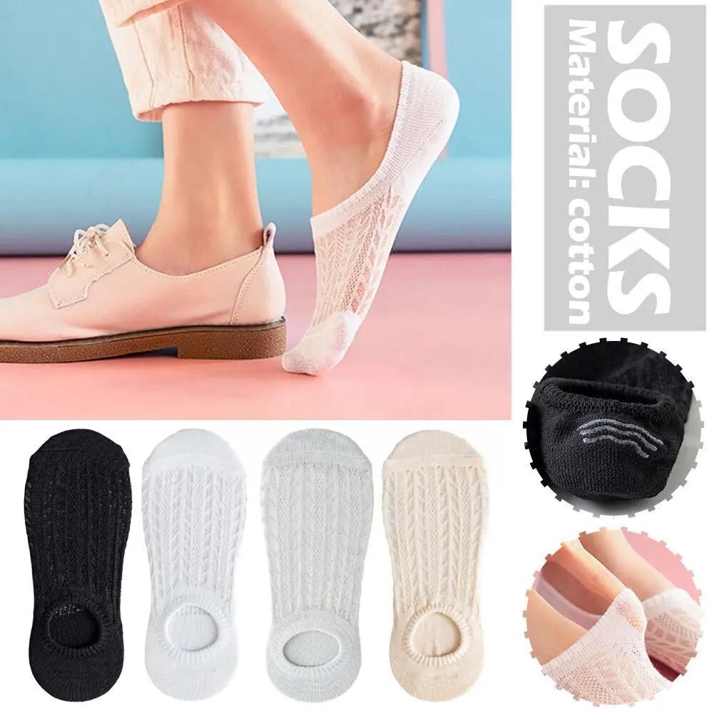 1 Pairs/lot Women Silicone Non-slip Invisible Socks Solid Cotton Socks Boat Show Color Female Mesh Socks No Summer Slipper V5S4
