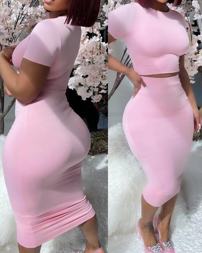 2023 Spring/summer New Fashion Casual Hot Selling Women's Short Sleeve Top and High Waist Short Skirt Set