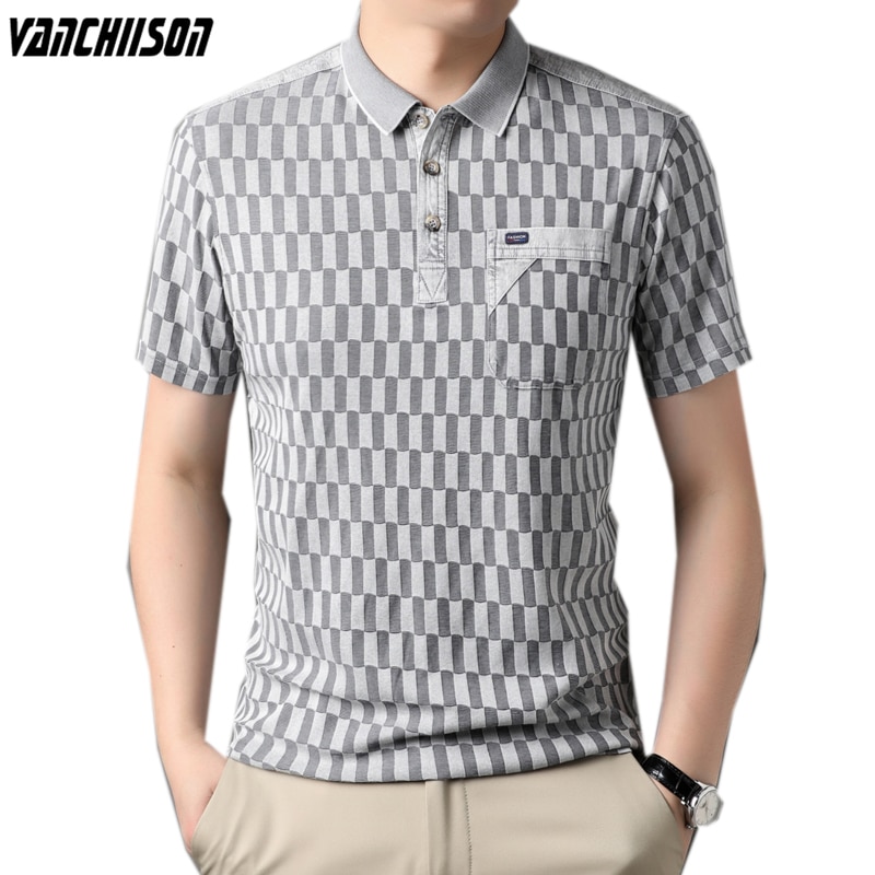 Men Plaids Polo Shirt Tops Retro Vintage Short Sleeve for Summer 50% Cotton Casual Fashion Male Clothing H060