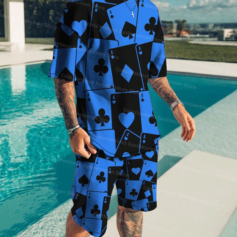 Summer Sets For Men Suits Casual Outfit Men T-shirt Shorts Set Street Clothes Poker 2-piece Tracksuits Men Clothing Sports Suits