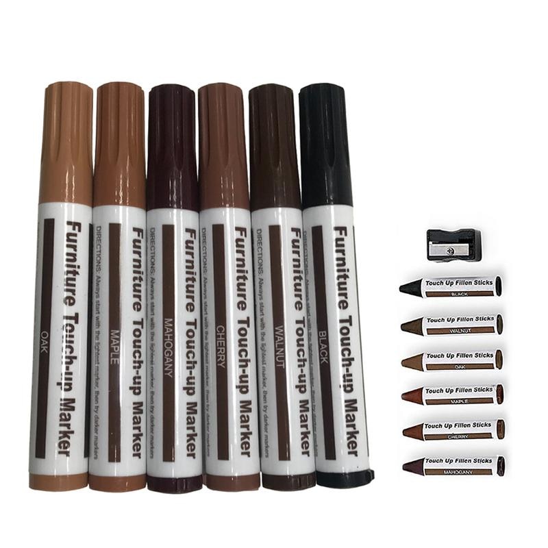 6pcs Floor Repair Markers Furniture Paint Pen Wood Grain Complementary Pen For Repair Scratch Paint Complementary Color