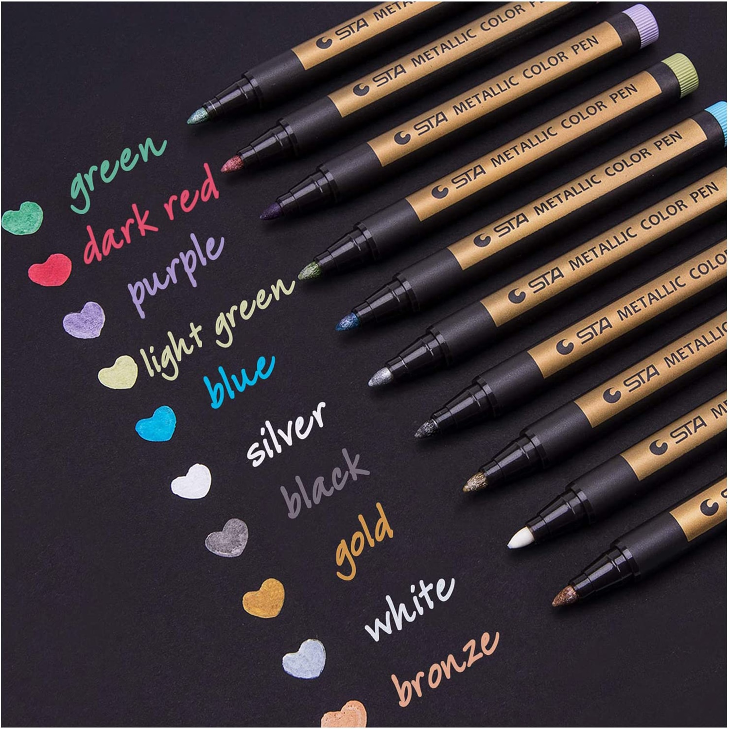 Metallic Marker Pen 10 Color 2.0mm Tip Metallic Pen Art Marker for Calligraphy Lettering Black Paper Rock Painting Paint Marker