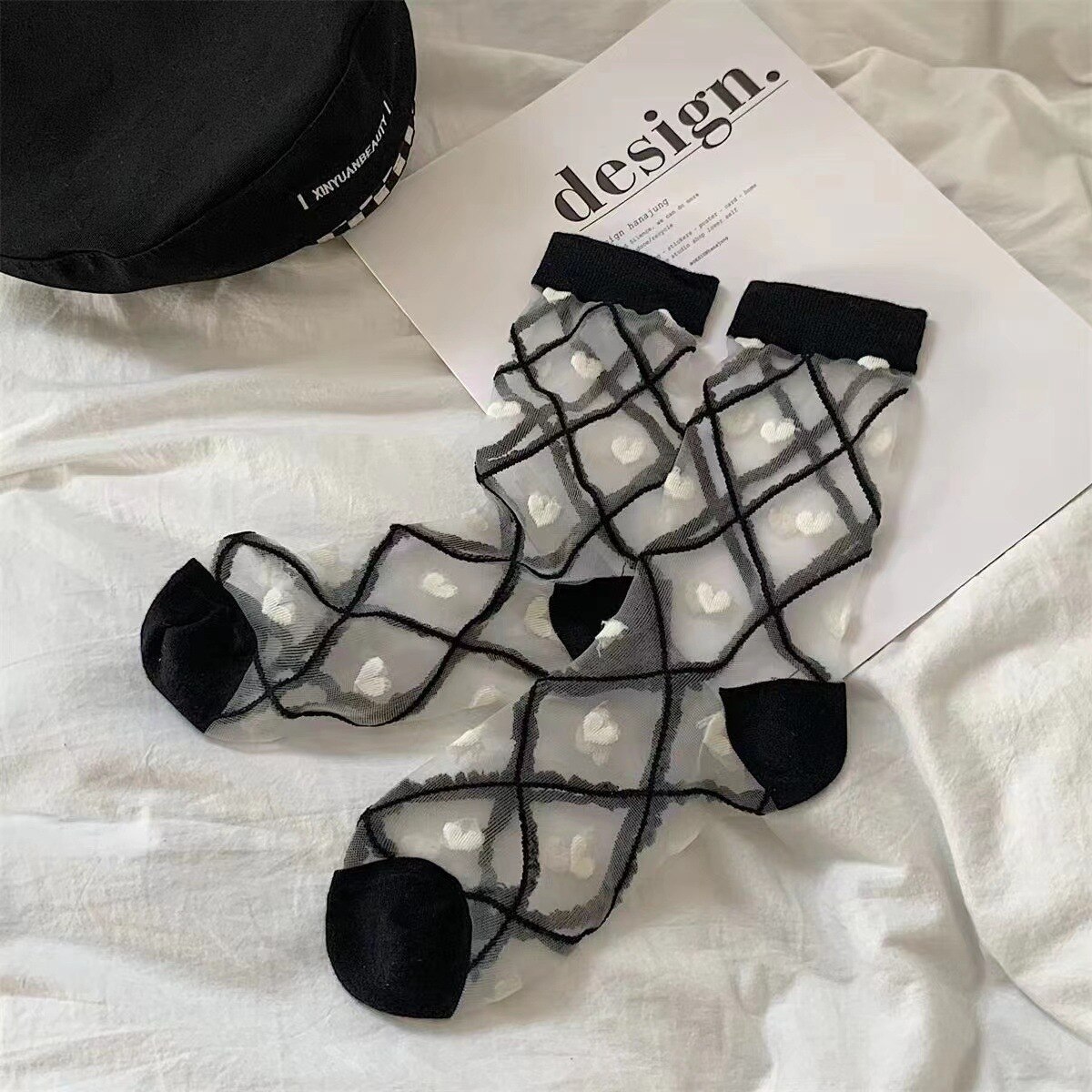Fashion, Personality, Street Sexy, Transparent Lace Women's Mid length Socks kawai JK Harajuku Lolita Love Girls' Sock