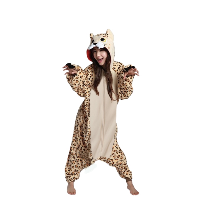Cheetah Animal Zipper Leopard Onesies Men Adults Cartoon Fleece Winter Jumpsuit Woman Cosplay Homewear Costume Kigurumi Pajamas
