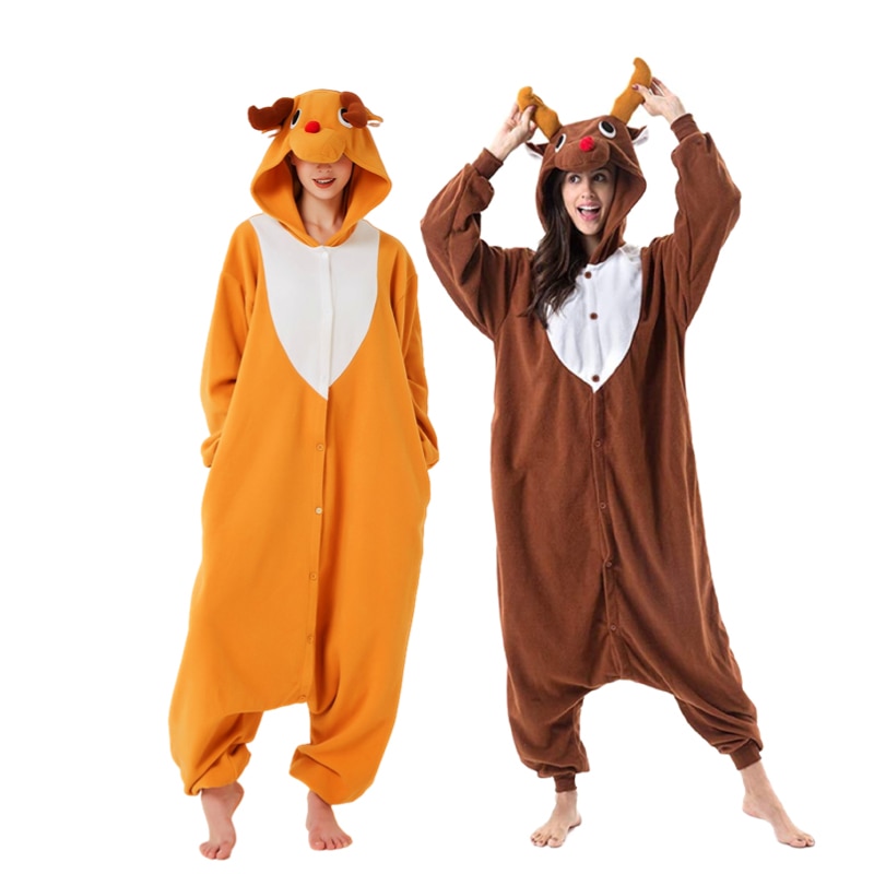 Animal Christmas Deer Onesies Men Adults Cartoon Fleece Winter Jumpsuit Woman Cosplay Homewear Costume Kigurum Pajamas