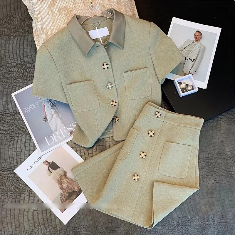 Women's Dress Suit 2023 Summer New Fashion Short Coat Mini Skirt Two-piece Korean Elegant All-match Set Elegant
