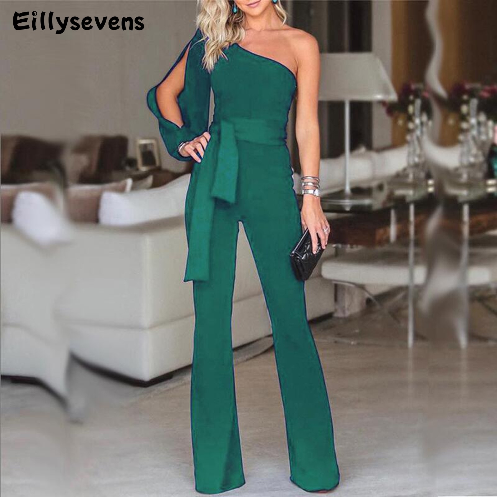 Fashion Halter One Shoulder Sexy Jumpsuits Women New Fashion Spring Summer Solid Casual Romper for Women Kombinezon Damski