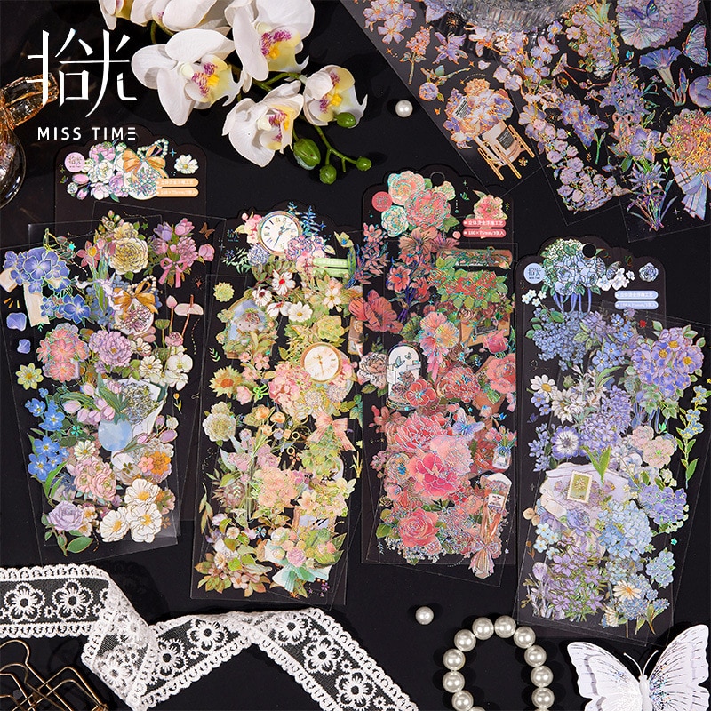 Card Lover 3 Pcs [Camellia Series] Vintage Journal Stickers Waterproof Paper Sticker Paper Scrapbooking Material Scrapbook Kit