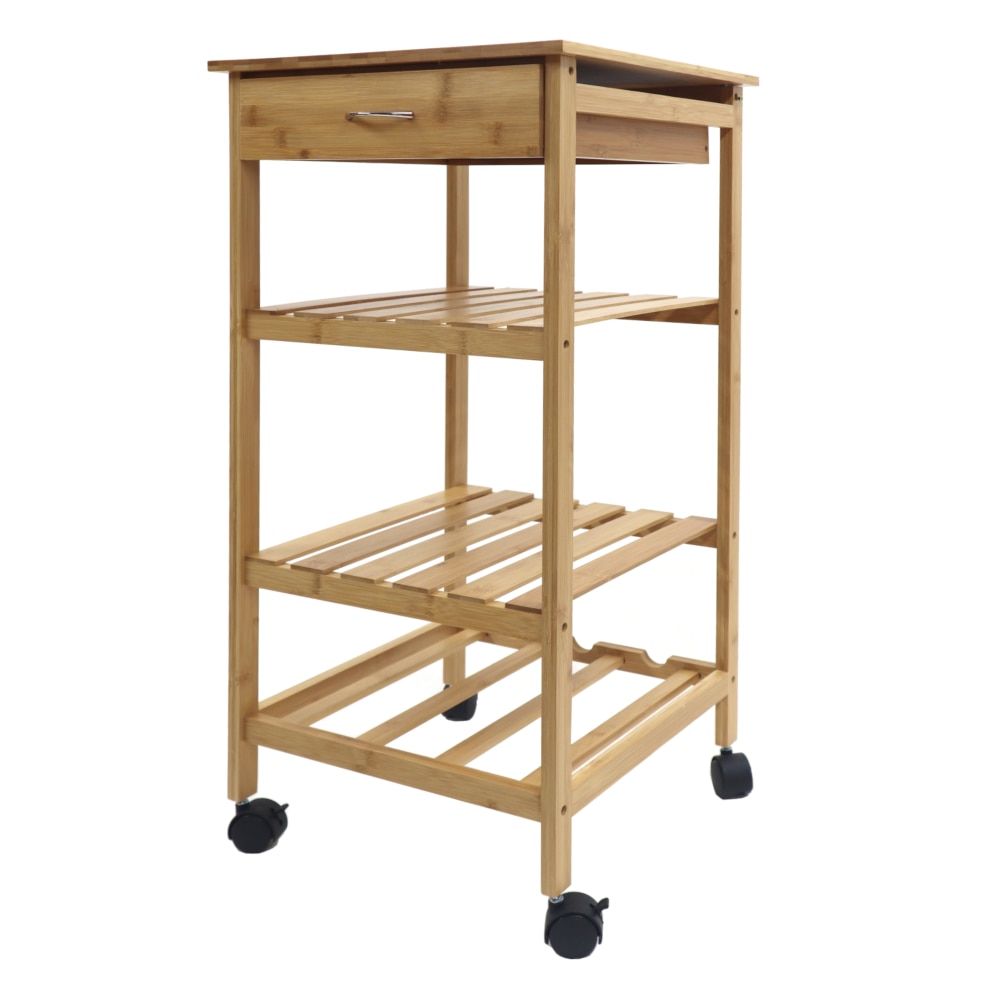 Kitchen Multi Shelf Trolley with Wine Rack, Woodgrain Finish Kitchen Island Table Storage Holders & Racks