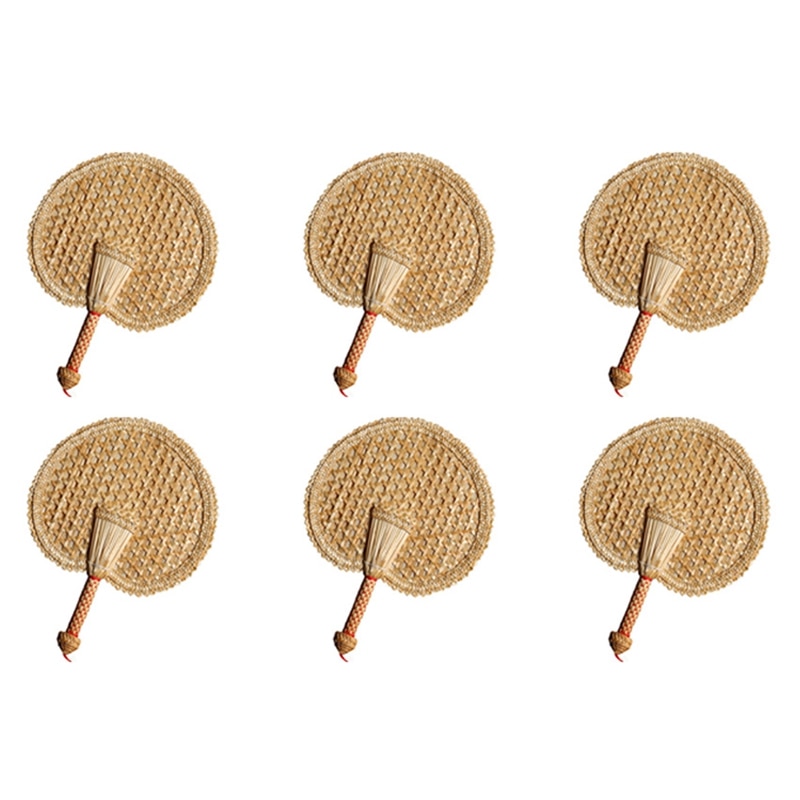 6X Hand-Woven Woven Straw Hand Fan Old Summer Natural Hand Fan Environmentally Friendly Hand-Woven Round Fan
