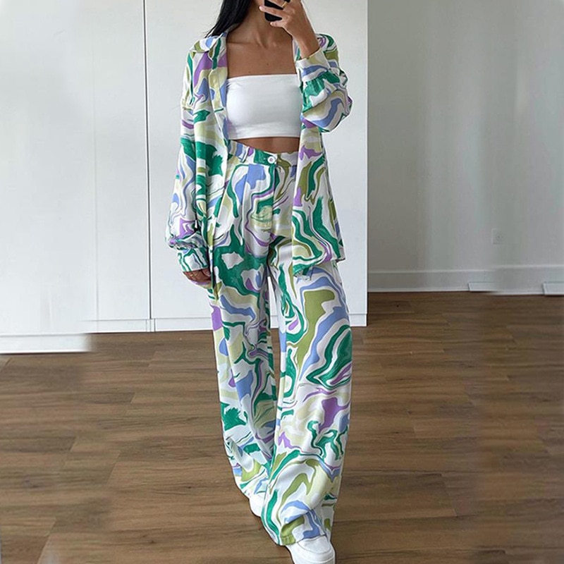 Summer Women's Pant Sets Loose Long Sleeve Shirts And Pants Two Piece Set for Women 2023 Trousers Casual Suit Outfit Elegan