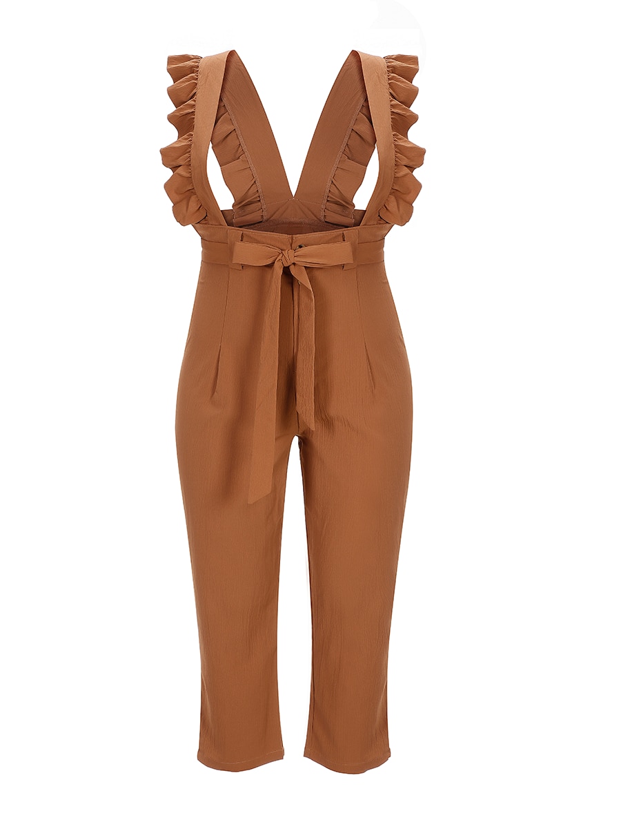 Finjani Khaki Jumpsuit Casual Loose Fashion Wood Ear Pants Bandage Bow Plus Size Women‘s Jumpsuit Long Elegant