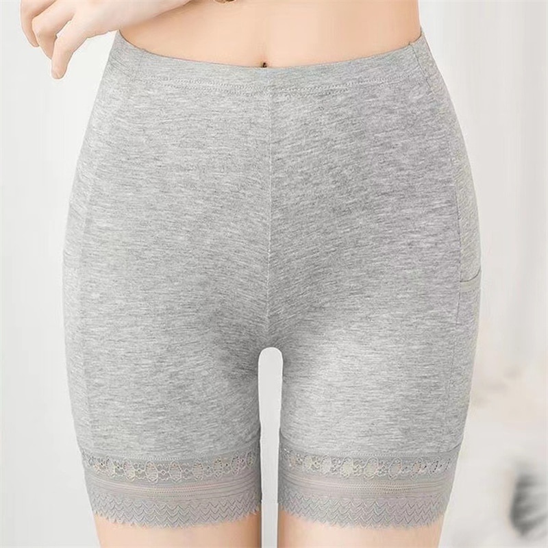 Summer Seamless Underwear With Pocket Shorts Women's Safety Thin Cotton Pants Ladies Shorts With Lace Safety Pants For Wome