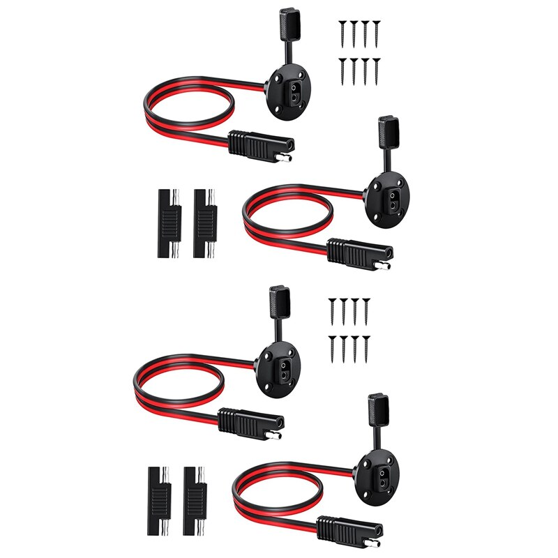 2X SAE Power Socket Side Wall Port Solar Panel Flush Mount Connector Plug Cable For Solar Generator Battery Charger