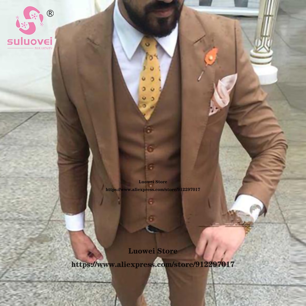 Classic Slim Fit Suits For Men Custom Made 3 Piece Jacket Vest Pants Set Formal Groom Wedding Tuxedos Trajes Elegantes De Hombre