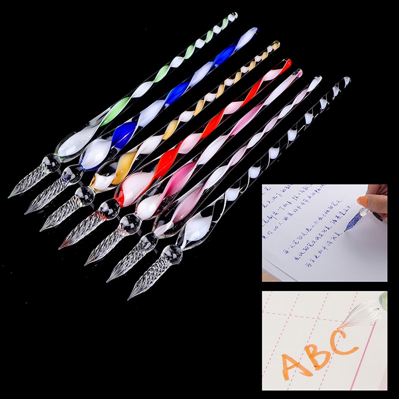 1pc Handmade Glass Lampwork Pen With 3D Flower Inside Crystal Penholder Plunging Calligraphy Pen Filling Ink Fountain Pens