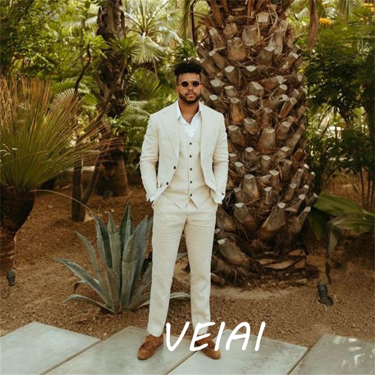 Linen Wedding Suits for Men 3 Piece Summer Groom Clothes Blazer Jacket Tuxedos Costume Homme Mariage Slim Fit Coat+Vest+Pant