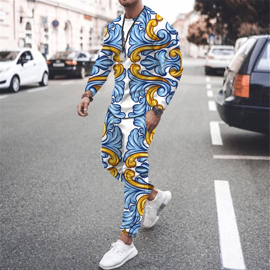 Pants Suit Men's Long Sleeve T-shirt Spring And Autumn 2-Piece Fashion Casual Tracksuit 3D Print Street Jogger Clothing