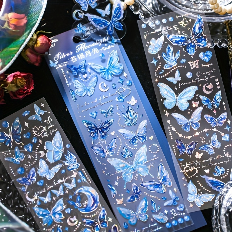 MOHAMM 3 Sheets Embossed Gilding Retro Creative PVC Sticker for Scrapbooking DIY Decorative Material Collage Journaling