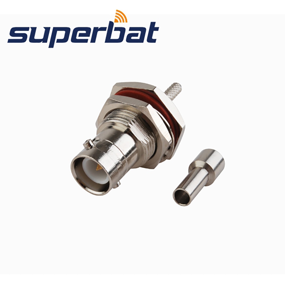 Superbat 10pcs RP-BNC Crimp Jack(Male Pin) Bulkhead O-ring RF Coaxial Connector for RG316 RG179 RG178 1.13mm 1.37mm Cable