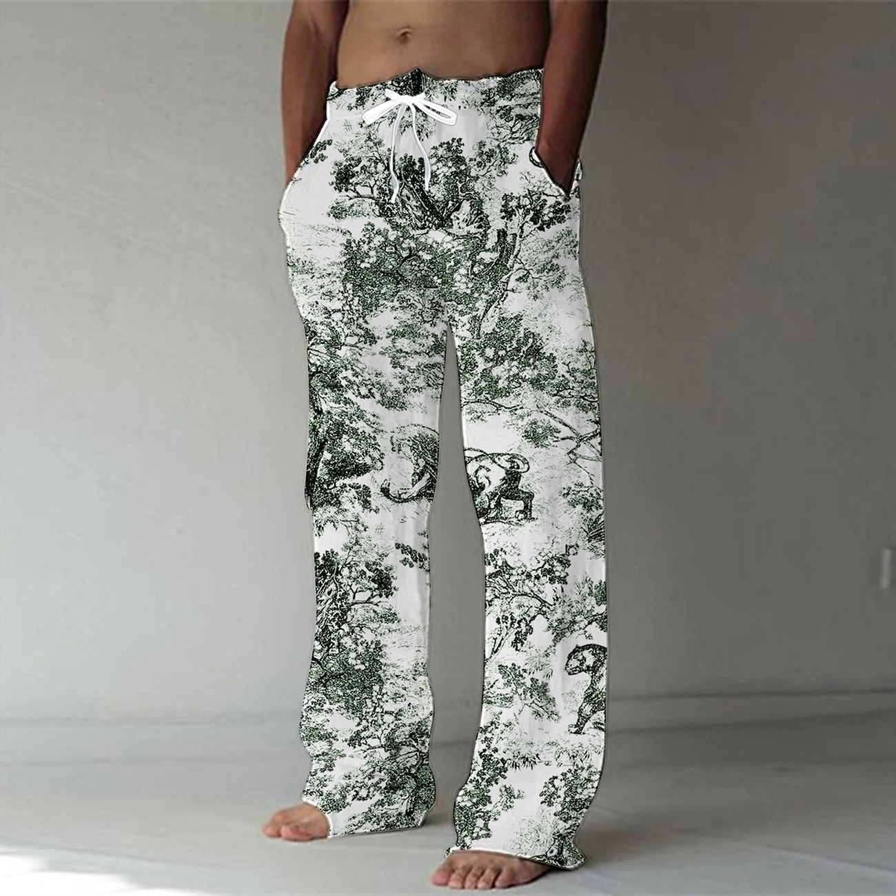 Art Painting Men's Pants Casual Pocket Wide Leg Pant Full Length Drawstring Man Sport Pants Plus Size Loose Pants Streetwea