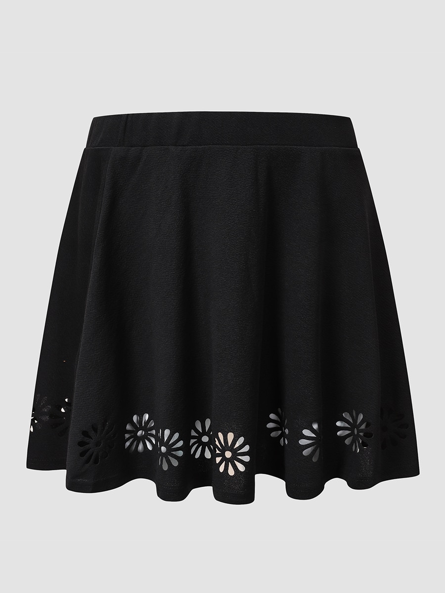 Finjani Black Skirt High Waist A-line Sexy Short Skirt’s Hollow Out Temperament Loose Plus Size Chic And Elegant Woman's Sk