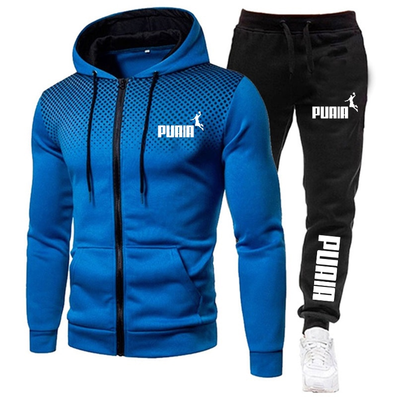 Spring and Autumn New Men's Sports Printed Hooded Suit Fashion Men's Luxury Plush Zipper Casual Sportswear Sets Sweat 