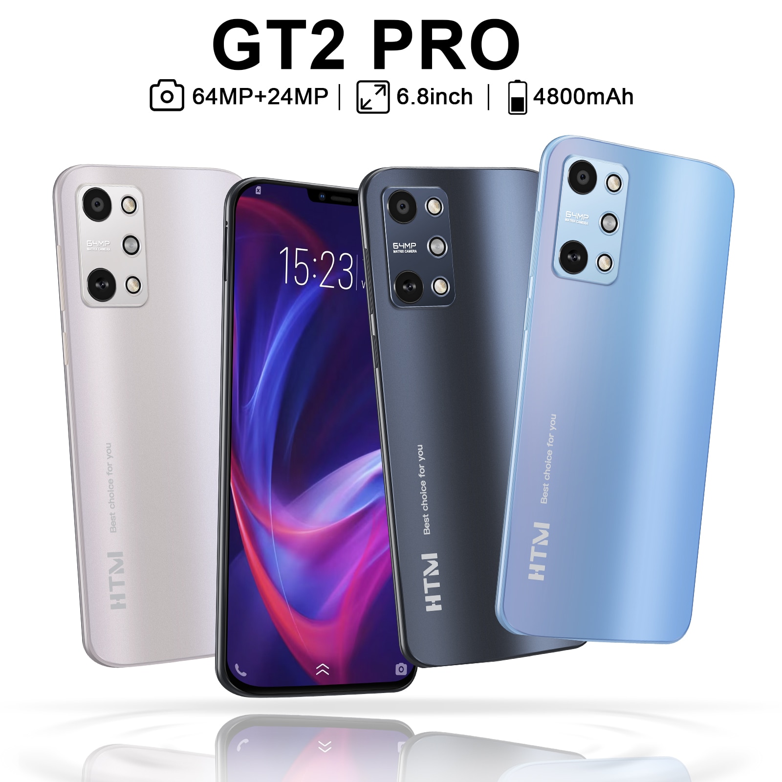 Global Version HTM GT2 Pro Smartphone Android 6.8inch Full Screen Mobile Phones Wism Camera Telephone 4800mAh Battery Cellphones