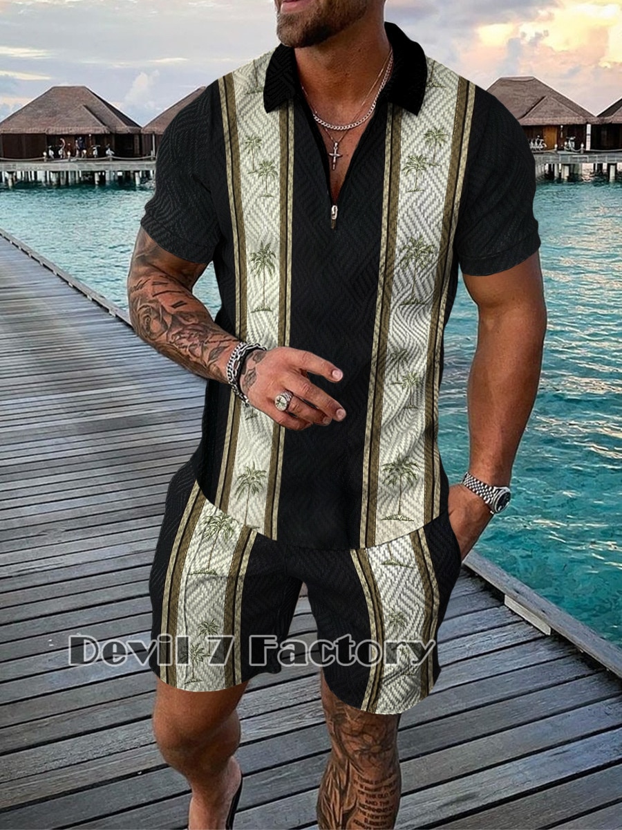 Summer Fashion Polo T Shirt Sets Men's Shorts Casual Tracksuit 2 Piece Suit Male Hawaii Beach Trun Down Collar Shirts Stree