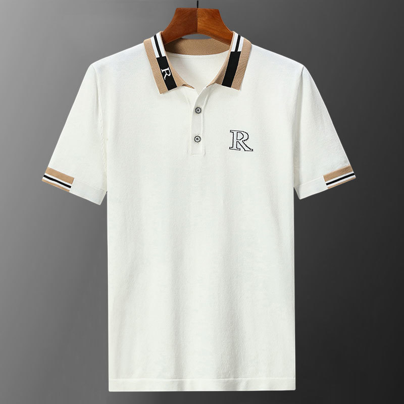 Short sleeved men's polo shirt light business high-end men's summer ice silk t-shirt half sleeve fashion knitted T-shi