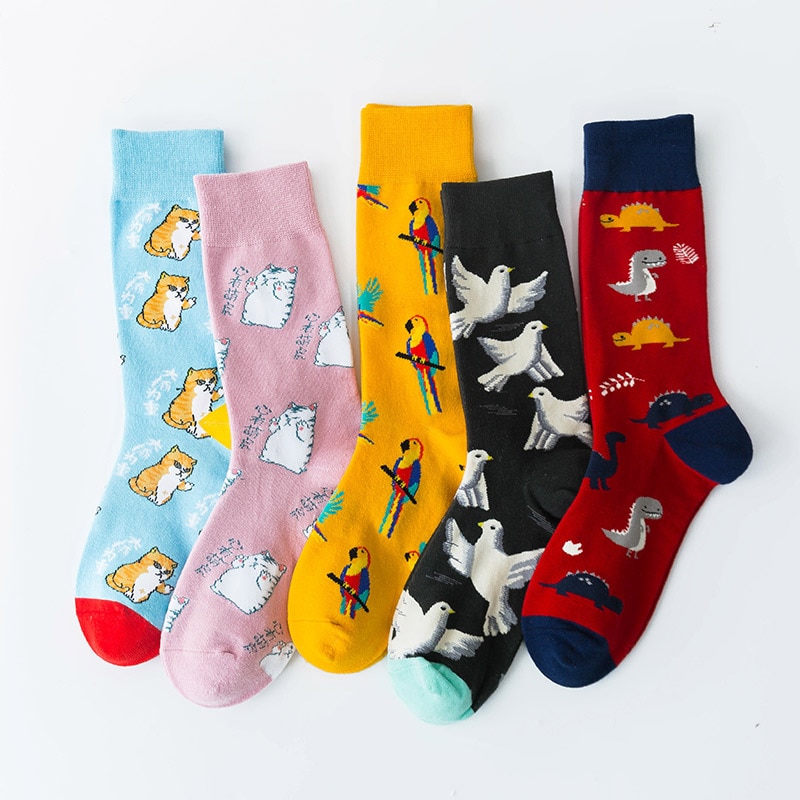 Colorful Pattern Pigeon Men's Mid Length Socks Ins Fashion Couple Personality Hip Hop Skateboard Happy Sports Long Female S