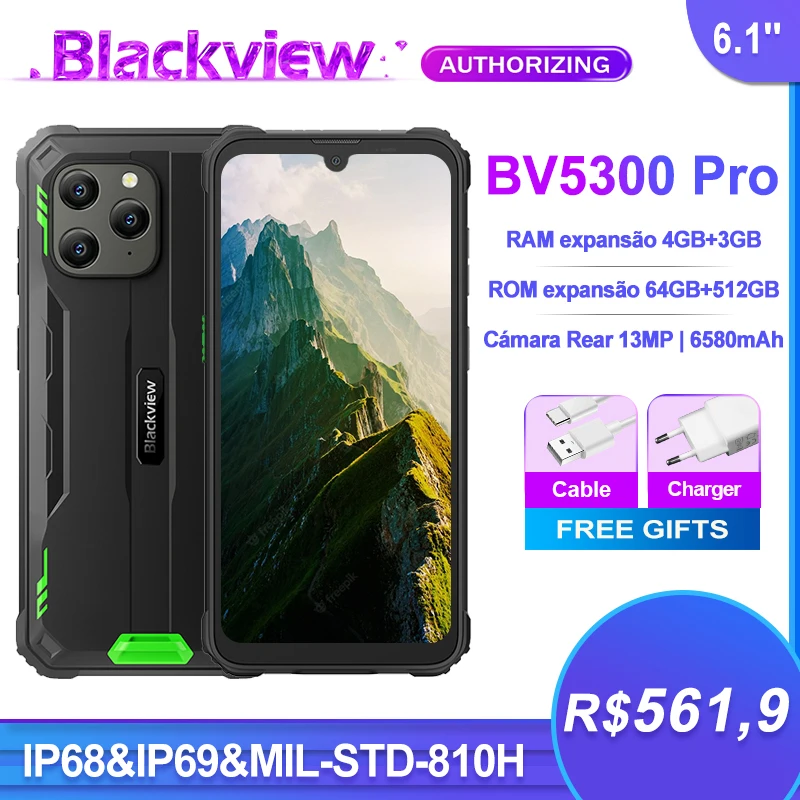 Blackview BV5300 Pro Rugged Mobile Phone IP68 Waterproof 6580mAh Charge 4GB 64GB 13MP Reverse Charging Cellphone
