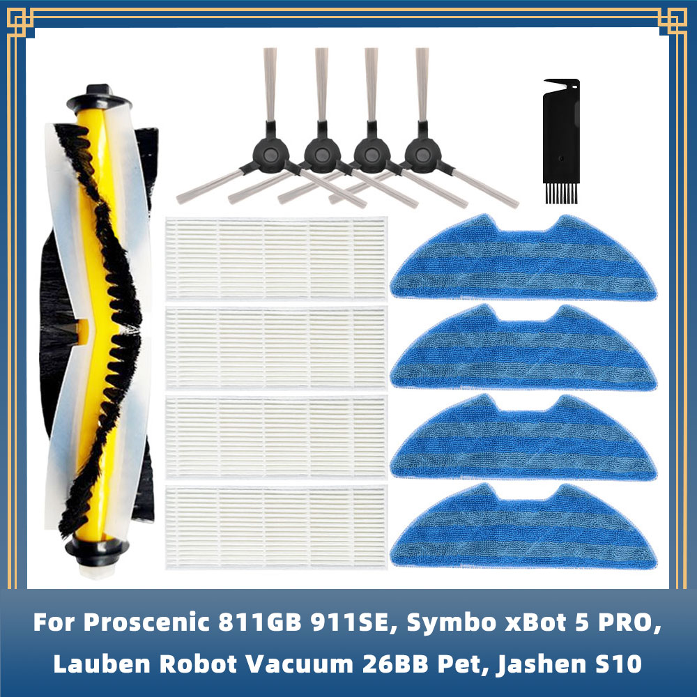 For Proscenic 811GB 911SE, Symbo xBot 5 PRO, Lauben Robot Vacuum 26BB Pet, Jashen S10 Spare Parts Main Side Brush Filter Mop