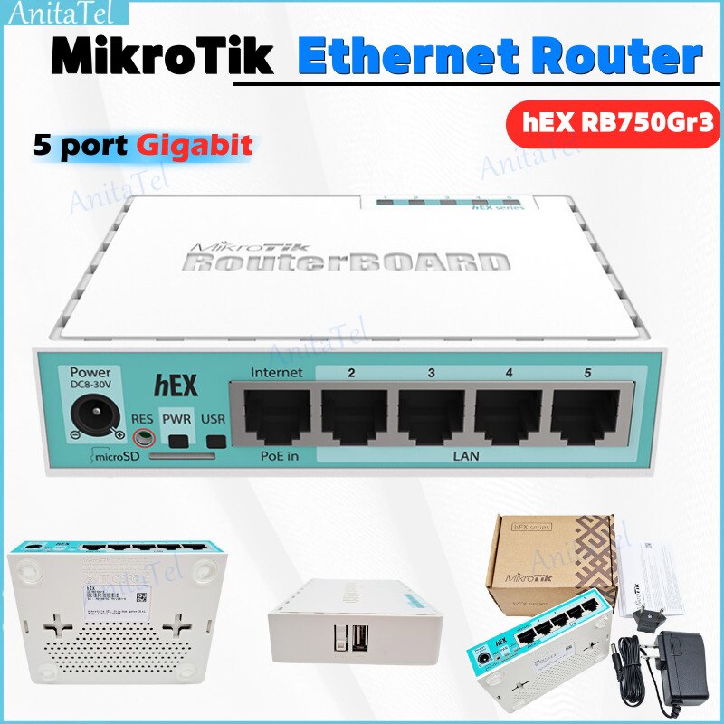 100% MikroTik Gigabit Ethernet Router hEX RB750Gr3 Router Supports 5 10/100/1000 Mbps 5 Ethernet Ports small easy to use