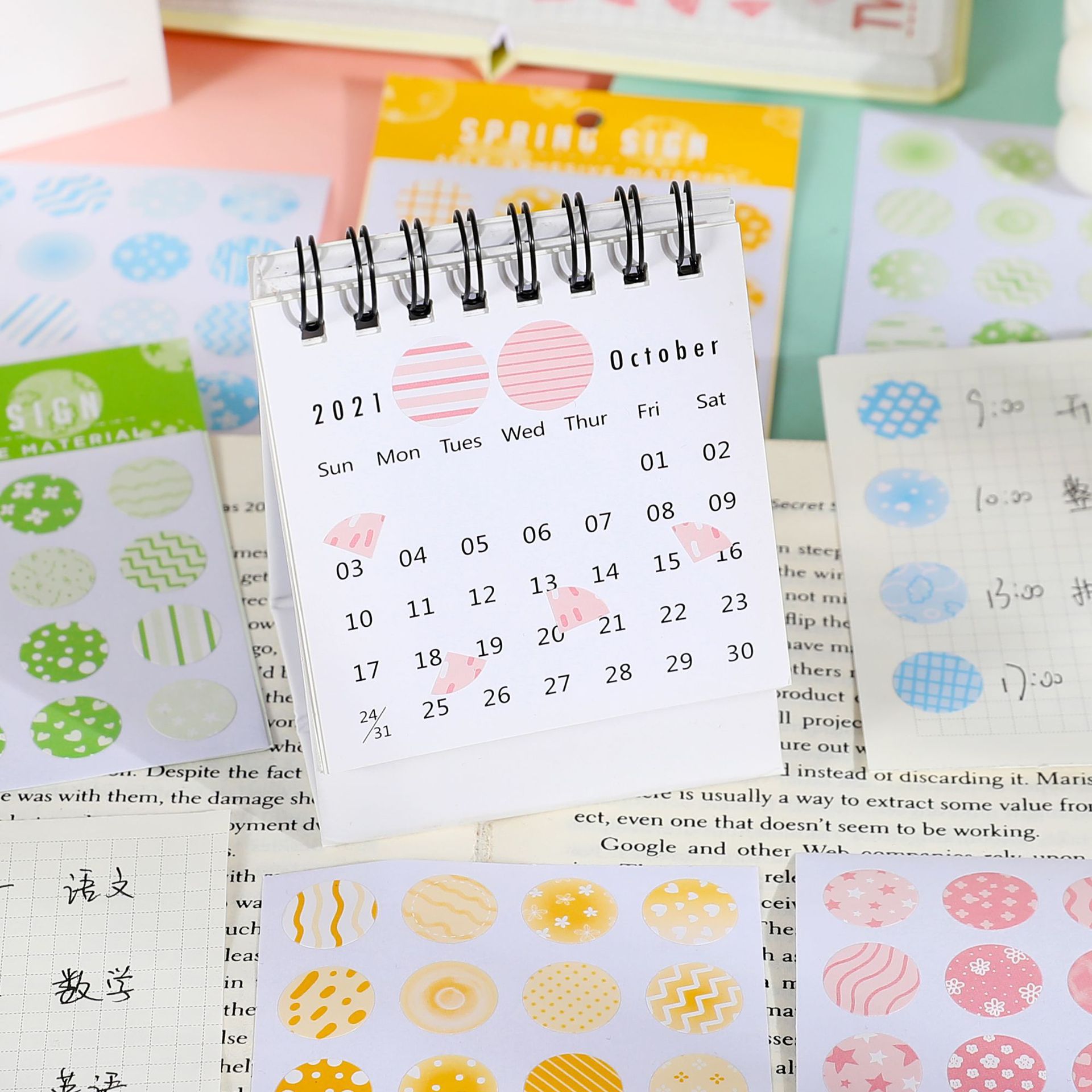 MOHAMM 5 Sheets Colorful Stickers Kawaii Round Labels for Handwritten Journals Gift Wrapping