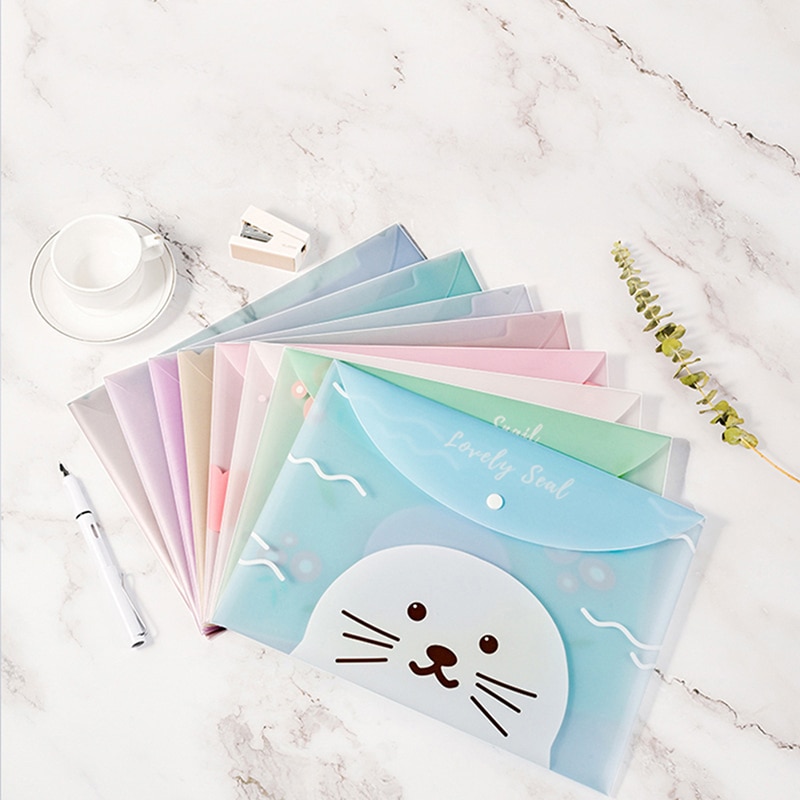 Cartoon Transparent Snap Storage Bag Student Stationery PVC Cute Fresh Waterproof Portable Information Bag Office File A4 Bag