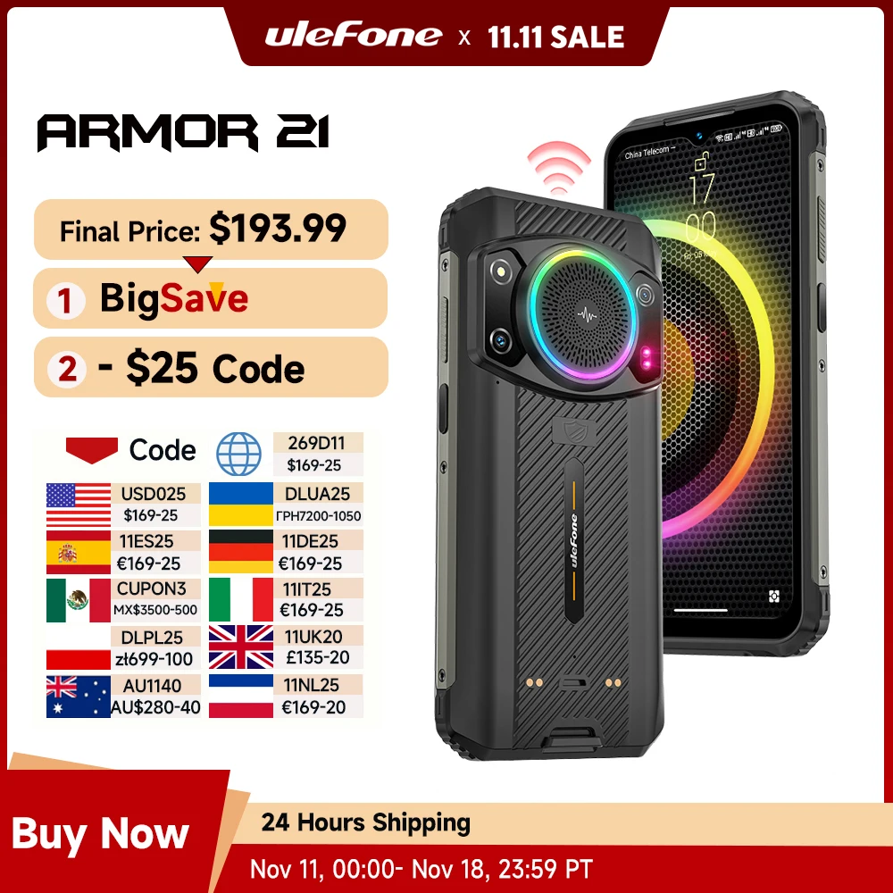 Ulefone Armor 21 Rugged Phone 16GB RAM 256GB ROM Smartphone Android 15 G99 Mobile phone 64MP 9600mAh 4G Cellular Global Version