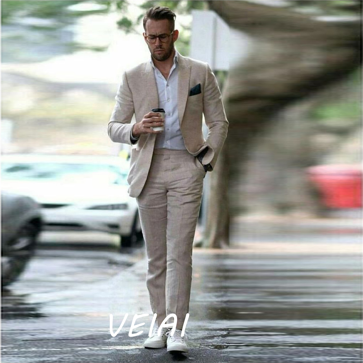 Coat Pant Design Latest Beige Linen Male Suits 2023 Summer Beach Wedding Suits For Men Custom Groom Blazer Sets