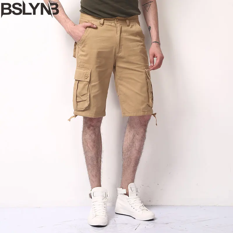 Fashion Men's Casual Cargo Shorts Multi Pocket Cotton Beach Pants Solid Color Sport Pants Man Cargo Short Pants