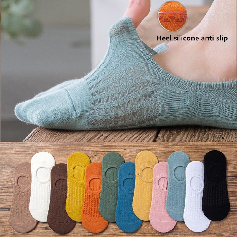 5pair /Lot Women's Silicone Non-slip Invisible Socks Lady Summer Solid Color Ankle Boat Socks Female Soft Cotton Sock Breat