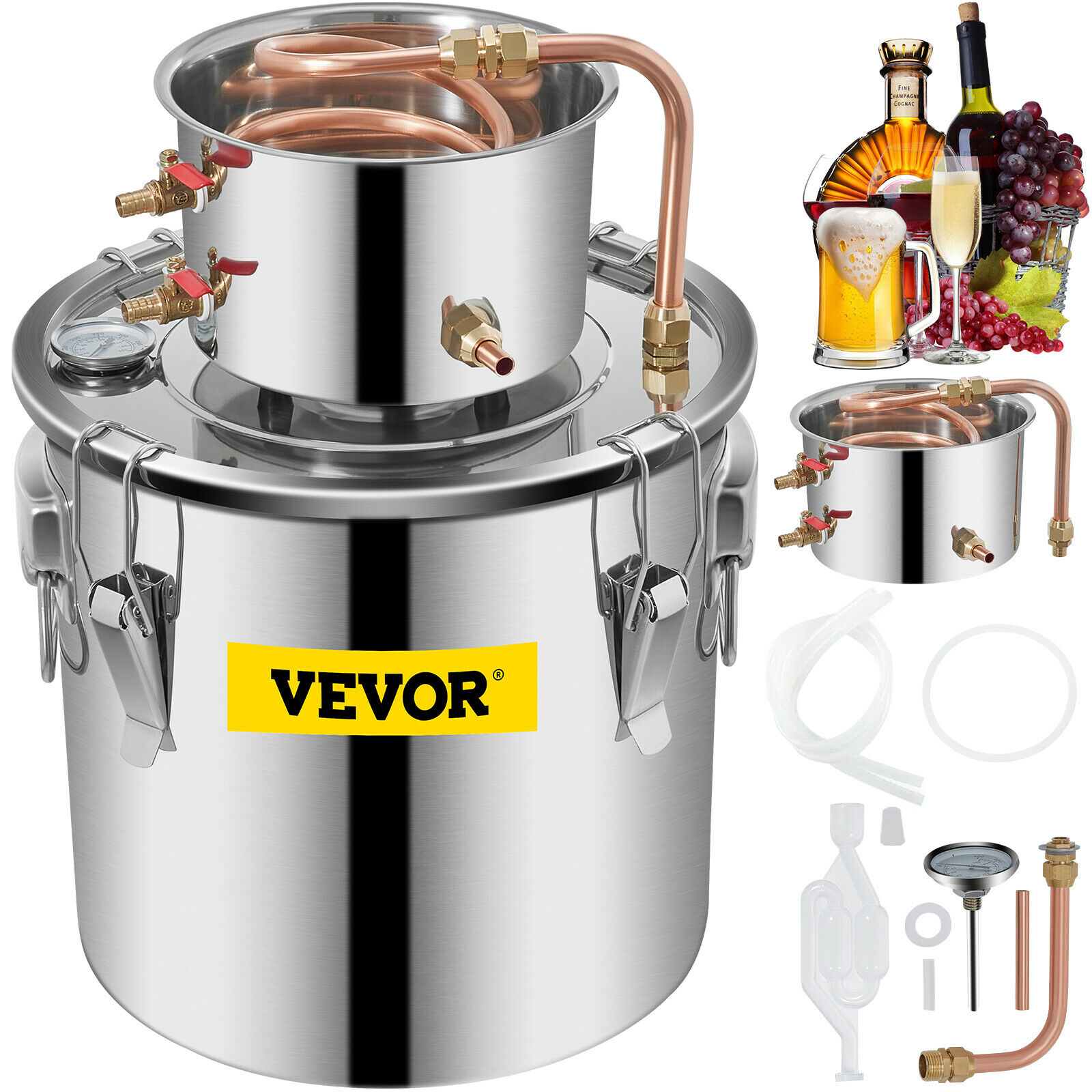 VEVOR 3/5/8 Gallon Distiller Stainless Brewing Alcohol Still Machine Brewing Liquor Brandy Vodka Distiller Brewing Kit