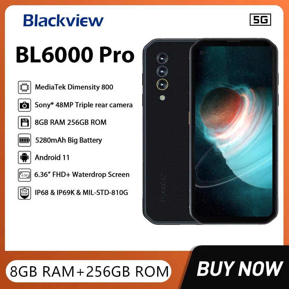 Blackview BL6000 Pro 5G Smartphones IP68 Waterproof 48MP Triple Camera 8GB RAM 256GB ROM 6.36 Inch Global Version Mobile Phones